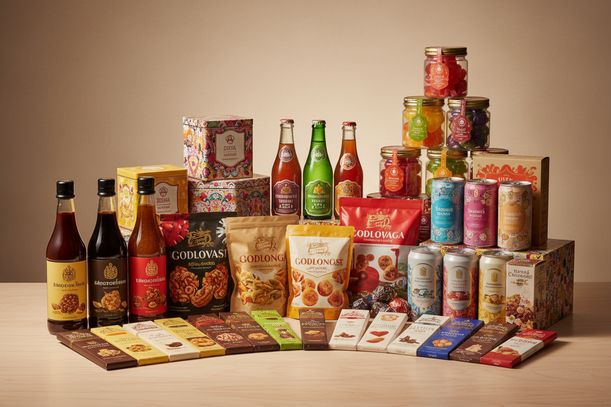 Imported chocolate Biscuits sauce snacks beverages confectionery   